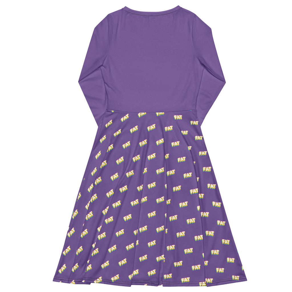 FAT Pride Midi Dress – Bold Curvy Rainbow Lettering with All-Over Print Skirt | Sizes Up to 6XL