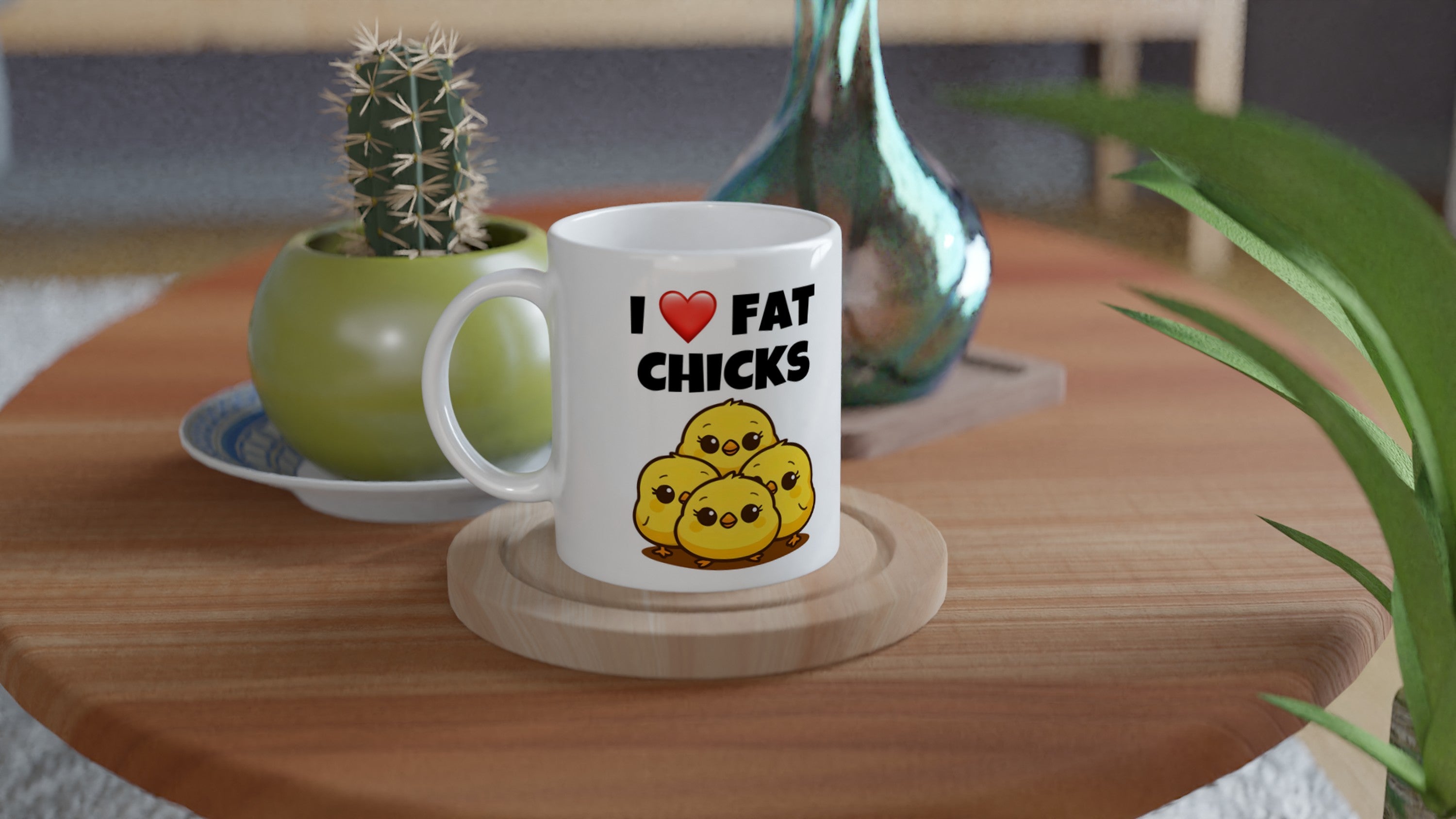 I Love Fat Chicks Mug | Plus Size Body Positive Coffee Cup | Cute Chubby Chickens Ceramic 11oz Mug | Curvy Pride Gift