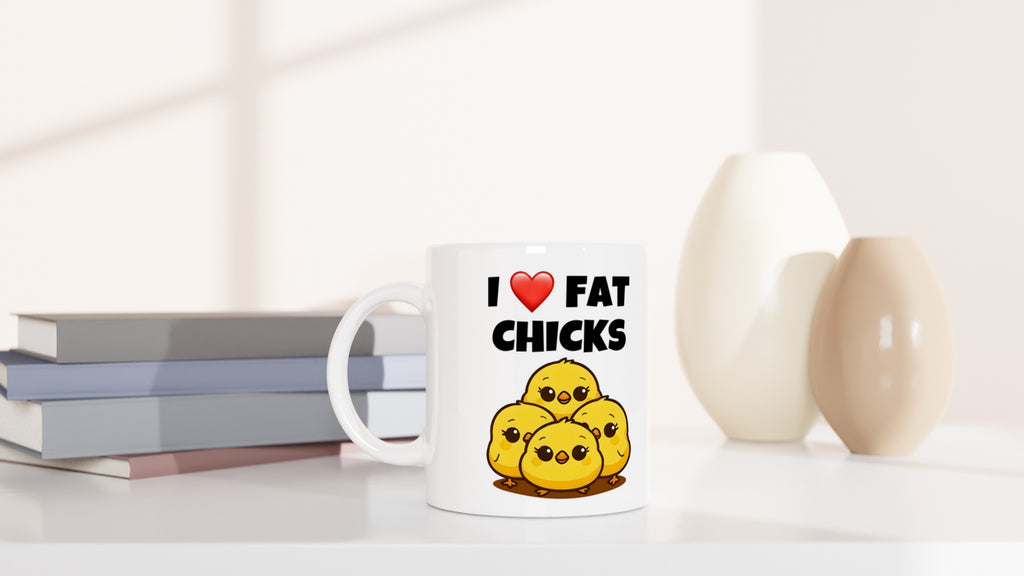 I Love Fat Chicks Mug | Plus Size Body Positive Coffee Cup | Cute Chubby Chickens Ceramic 11oz Mug | Curvy Pride Gift